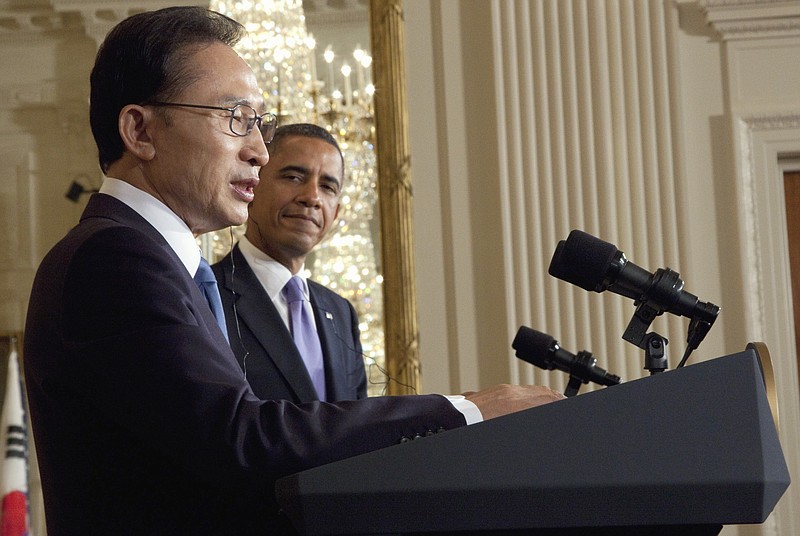 President Barack Obama and South Korean President Lee Myung-bak hold a joint news conference Thursday at the White House. At the news conference, Obama said the new trade deal approved Wednesday is beneficial for both the U.S. and South Korea.