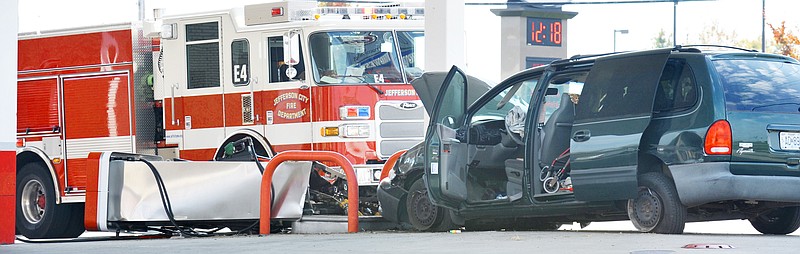 Jefferson City police and fire departments responded Wednesday to an accident at the Midwest Petroleum Phillips 66 station on Ellis Blvd. The incident started at the intersection of Ellis Boulevard and Christy Drive and ended when the van crashed into a gas pump.
