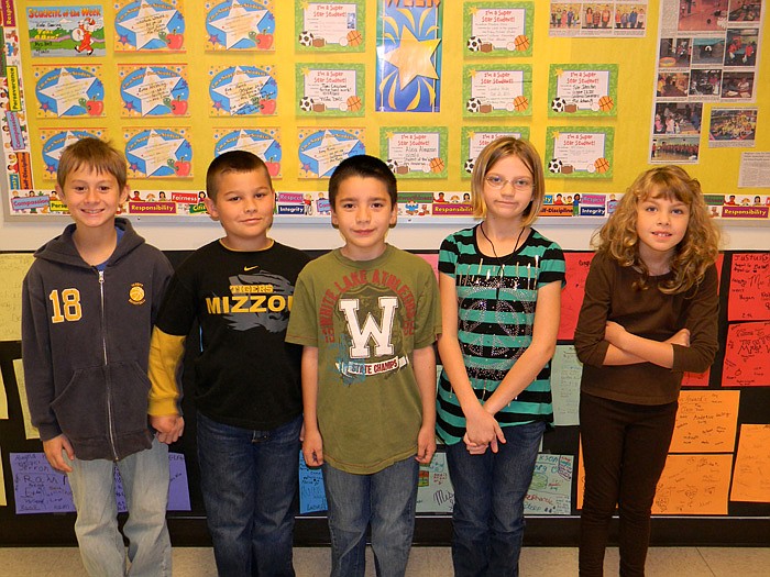 California Elementary School Students of the Week for Nov. 4, from left, are third graders Lucas Ash, Jordan Eubanks, Johnny Garcia, Alexis Anderson and Shalimar Norris. Jason Crow was not present.