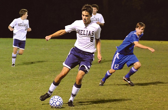 Helias midfielder Kyle Dorge controls the ball during a game earlier this season at the 179 Soccer Park.