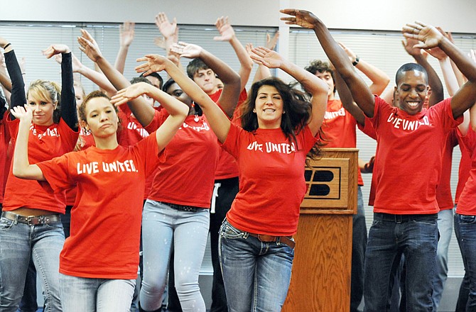 Members of Jefferson City High School's Show Choir and Helias' Dance Team danced Wednesday morning at the opening of the United Way of Central Missouri 2011 Victory Celebration breakfast at the Missouri Farm Bureau headquarters.