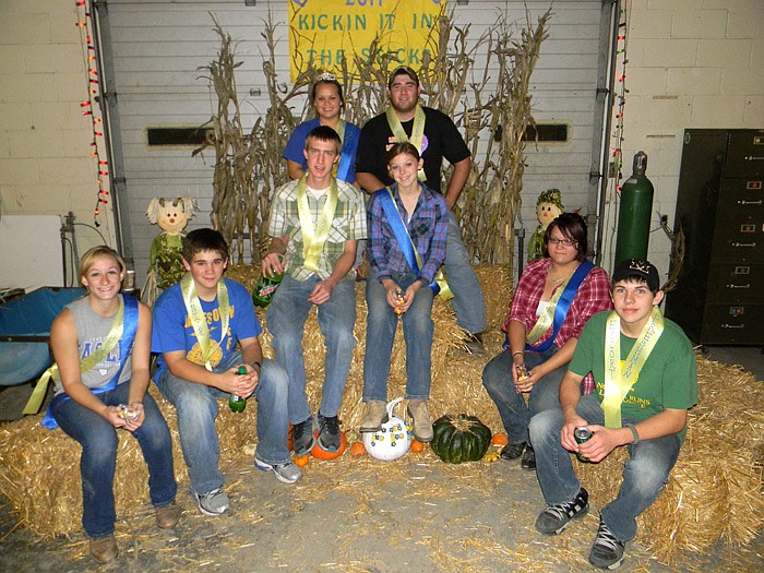 Jamestown students who competed for the 2011 FFA Barnwarming King and Queen, front row, from left, are second runners up Lauren Imhoff and Andrew Hardwick, first runners up Alden Rohrbach and Robyn Eschenbrenner, and third runners up Dezaree Curtis and Garrett Jones; back row, 2011 Barnwarming King and Queen Taylor Muri and Chad Cook.