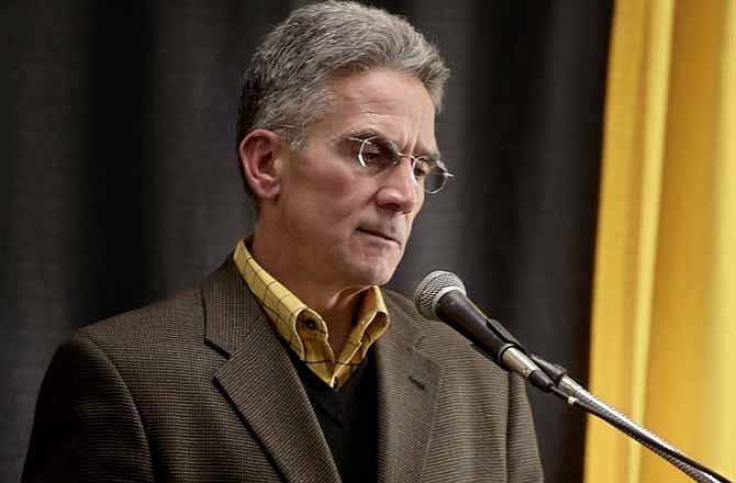 Missouri athletic director Mike Alden speaks during a news conference Thursday in Columbia to address the Wednesday arrest of head football coach Gary Pinkel. 