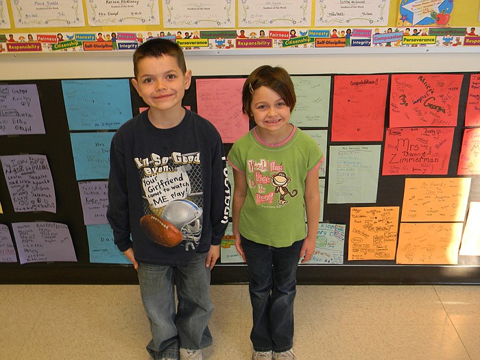 California Elementary School Students of the Week for Nov. 18, from left, are first graders Shawn Bell and Madison Ziesman. Lucas Oswald and Yahaira Rodriguez were not present.