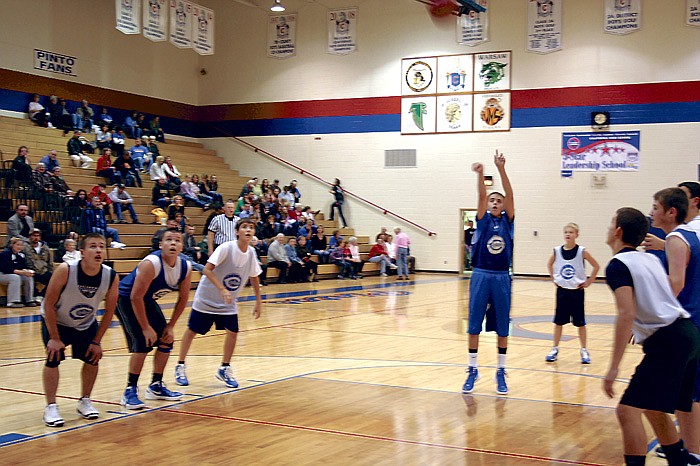 The eighth grade B team scrimmages the eighth grade A team.