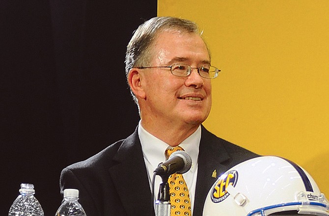 Missouri chancellor Brady Deaton looks on during Missouri's introductory SEC press conference earlier this month.