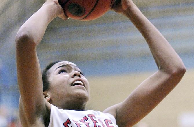 Jefferson City freshman guard Napheesa Collier takes a shot during the first half of the Lady Jays victory against Parkway South Tuesday at Fleming Fieldhouse.