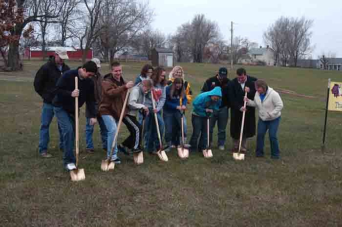 On Monday, Dec. 5, Latham R-V School students join the administrators, board members and Rep. Caleb Jones to officially break ground for the new Latham R-V School facility. 