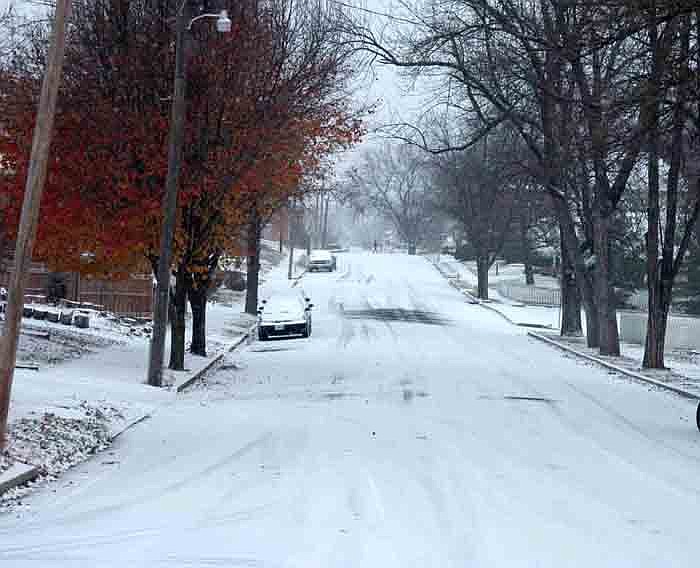 The first snow of the year on Tuesday, Dec. 6, brought slick streets and sidewalks for vehicle and pedestrian traffic.