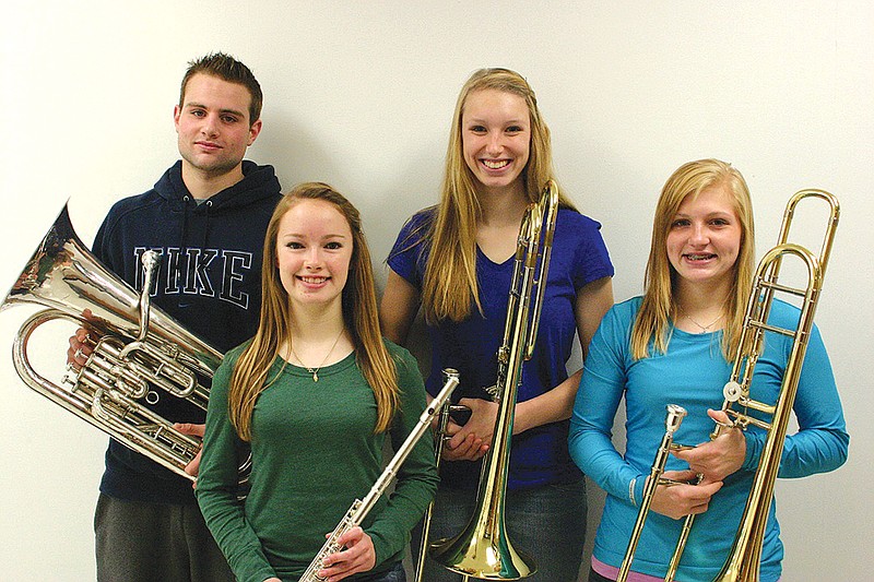 Fulton High School students Austin Moore, Genevieve Randall, Fern Stevermer and Anna Fink are recognized for their achievements in band. On Dec. 3, more than 1,200 students auditioned for the Missouri All-State Band in Columbia at Hickman High School. Genevieve Randall and Austin Moore were selected to the Missouri All-State Band, and Fern Stevermer and Anna Fink were selected to the All-State Honorable Mention Band.