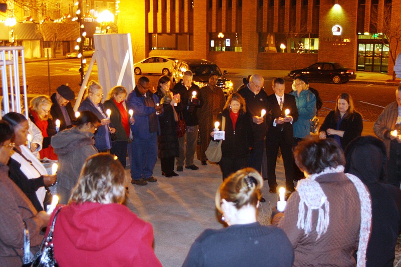 The 7th Annual Celia Memorial Program concludes with a candlelight vigil in front of the Callaway County Courthouse Wednesday night. Celia was hung in front of the courthouse on Dec. 21, 1855, for allegedly murdering her master.