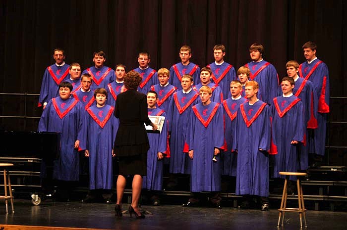 The CHS Men's Choir sings "An Elvis Christmas Medley" accompanied on the piano by Ginger Moore and on the drums by Waylon Martensen at the Christmas Concert on Sunday, Dec. 18.