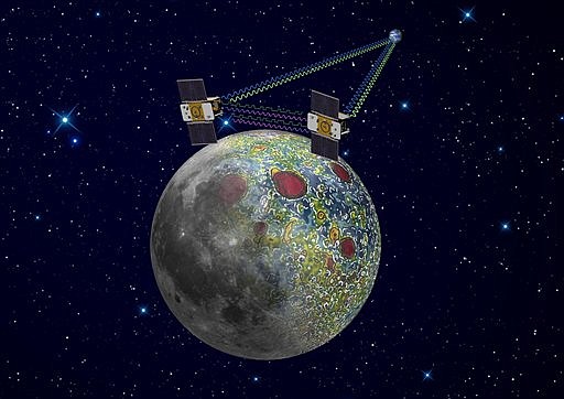 This undated artist rendering provided by NASA on Dec. 21,2011 shows the twin Grail spacecraft mapping the lunar gravity field. The two probes were scheduled to enter orbit around the moon over New Year's weekend. 