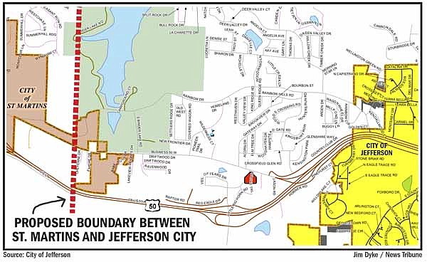 The above map, showing a proposed boundary of annexation between Jefferson City and St. Martins, can be viewed in detail by clicking on the PDF version linked below.