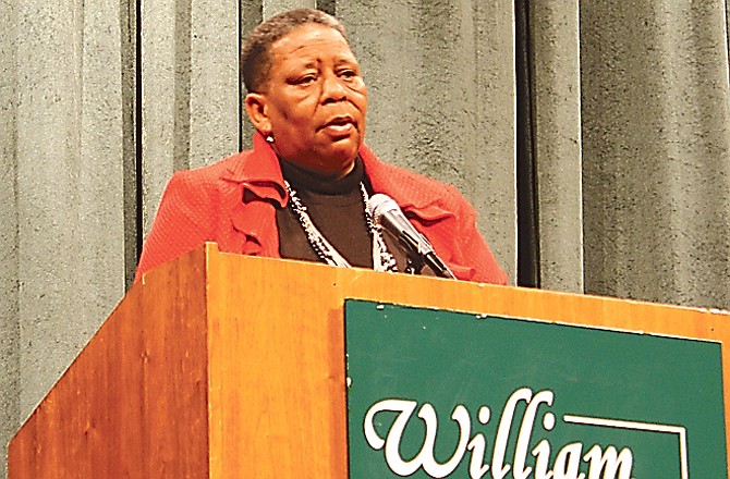 Joanne Bland, civil rights activist, speaks Monday at William Woods University about her experiences during the civil rights movement in the 1960s. Bland's lecture was part of a series of events the university scheduled in honor of Martin Luther King Jr. Day.