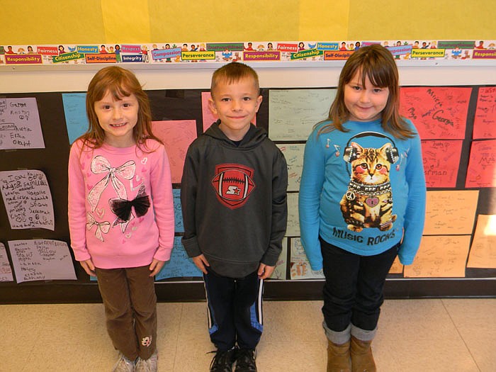 California Elementary School Students of the Week for Jan. 13, from left, are first graders Erynn Sullivan, Kaden Keeran and Katherine Lee.