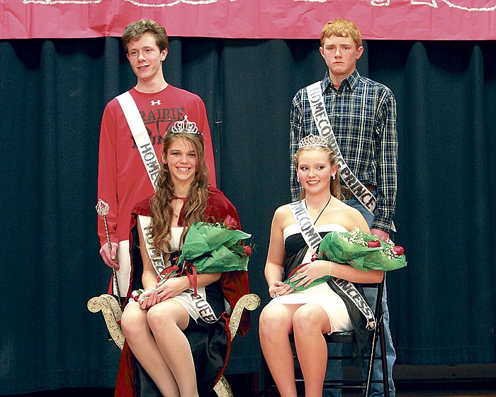 Crowned the 2012 Prairie Home School Homecoming Royalty, from left, are queen and king Brooke Emmerich and Rayce Kendrick, freshmen, and princess and prince Danielle Paulson and Jeffery Rinacke, eighth grade.