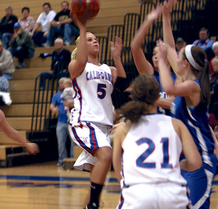 California's Holly Wolfrum puts up a shot during the game against Boonville Saturday.