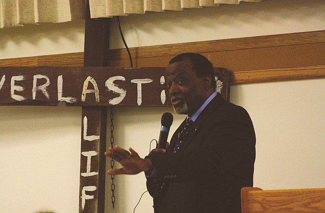 Alan Keyes, pro-life advocate, speaks Wednesday night during the Midwest March for Life 2012 Pro-Life Banquet at St. Martin's Knights of Columbus.
