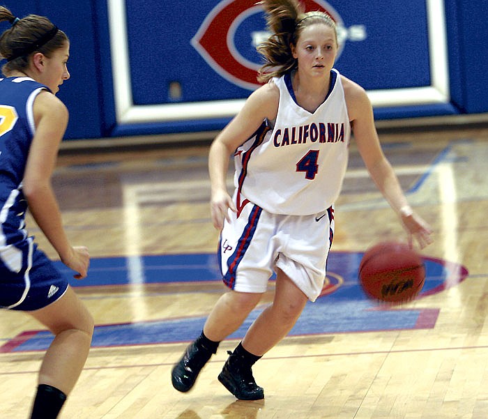 California's Kaitlyn Allison drives toward the basket during the varsity game Thursday at California High School.