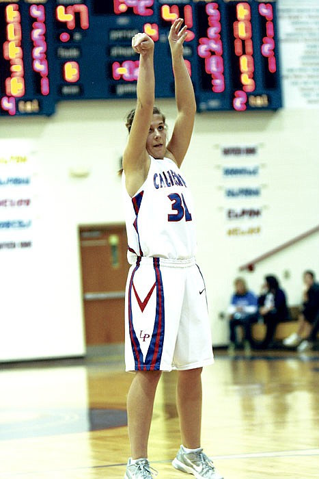 California senior Elle Miller fired off 10 3-pointers Monday night at California High School to lead the Lady Pintos to a 70-43 win against Versailles. Miller also broke the CHS record for most 3-pointers in a game. 