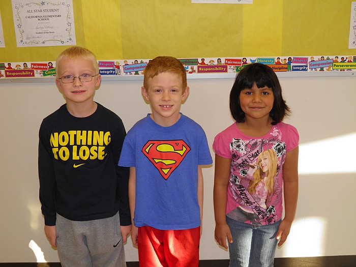 California Elementary School Students of the Week for Feb. 17, from left, are first graders Ian Peterson, Steven Gentry and Valeria Estrada.