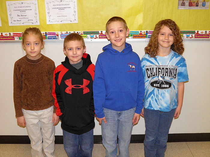 California Elementary School Students of the Week for Feb. 24, from left, are second graders Shelby Hummel, Ryan Staton, Timothy Tyner and Alyssa Maurer.