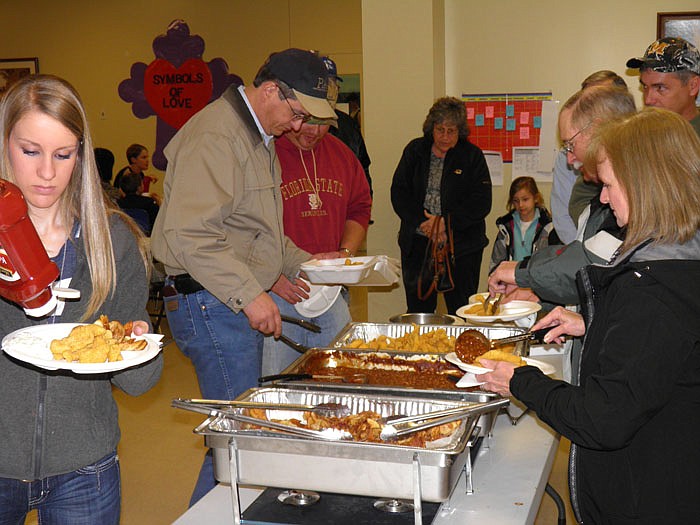 Fried fish, homemade potato chips, potato salad, coleslaw and baked beans were served at the Tipton Knights of Columbus Annual Fish Fry held Friday, Feb. 24, at St. Andrew's School cafeteria.