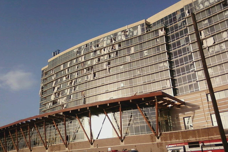 Heavy winds late Tuesday damaged the Branson Convention Center.