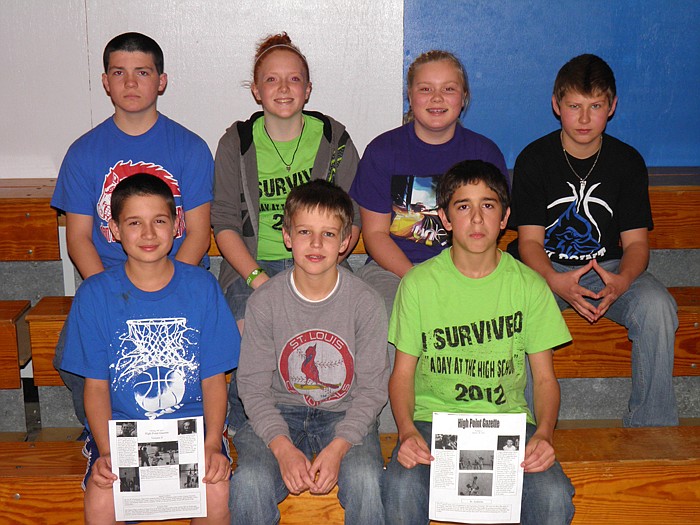 Students who have worked on the High Point Gazette Student Newspaper, front row, from left, are Wyatt Percival (sports reporter), Brady Asbury (special events reporter) and Luke Macias (co-editor); back row, Clayton Percival (co-editor), Sabrina Williams (photographer), Abby Harris (photographer) and Seth Kuda (reporter).