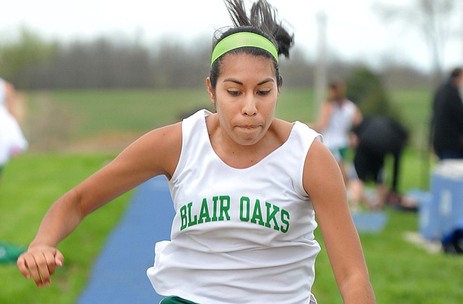 Blair Oaks' Tanya Neal competes in the long jump during Tuesday's meet at Russellville.