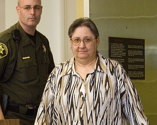 Sandra Jessee enters an Orange County courtroom in Santa Ana, Calif., in December 2011. Jessee was sentenced to life in prison Friday for having her ailing husband murdered to avoid paying for his cancer treatment and collect on his insurance.