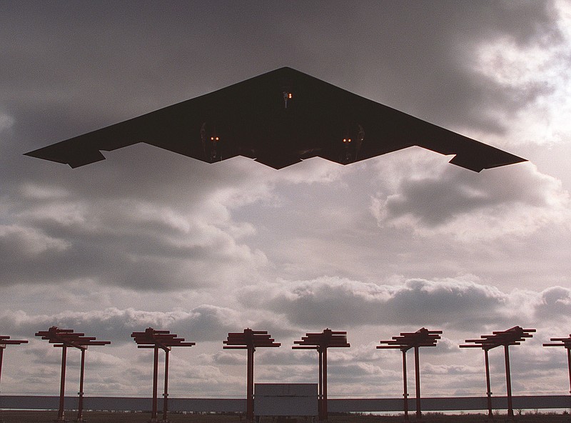 This March 2012 photo shows a B-2 Stealth Bomber landing at Whiteman Air Force Base in west-central Missouri.
