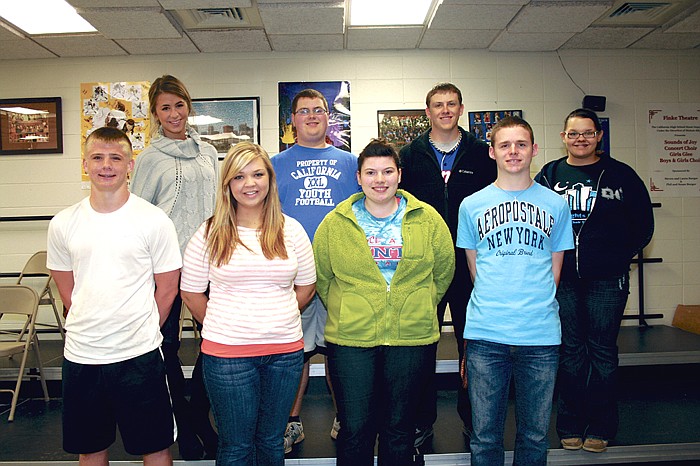 California High School students who received a 1 Rating for their vocal solo at the Tri-County Music Contest, front row, from left, are Luke Burger, Bailey Glenn, Miranda Matthews and Jordan Brizendine; back row, Kassi Meisenheimer, Brandon Embry, Tyler Silvey and Alex Pace.