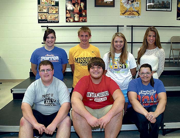 California High School students who received a 1 Rating for their vocal solo at the District Music Contest Saturday at the Miller Performing Arts Center, Jefferson City, front row, from left, are Brandon Embry, Jeremy Jungmeyer and Alex Pace; back row, Kirstyn Roush, Grant Burger, Bailey Glenn and Kassi Meisenheimer.