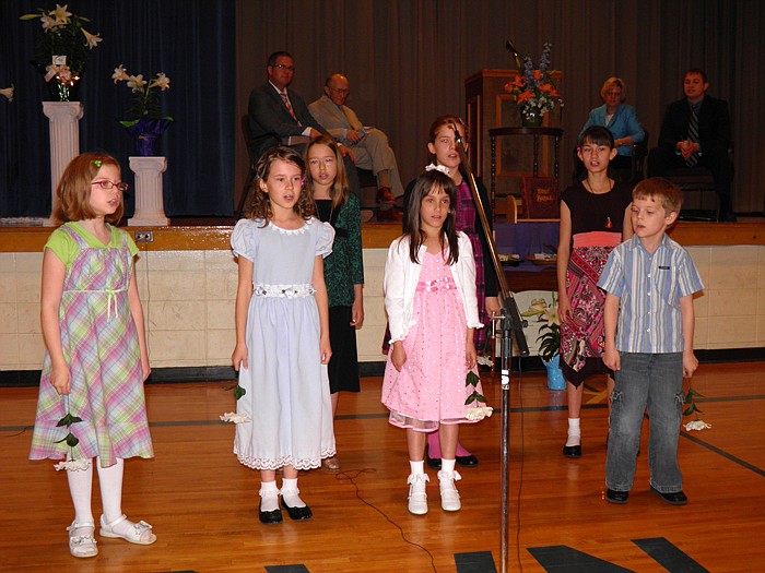 The Jamestown Assembly of God Children of Faith perform a music special during the Jamestown Community Easter Service held Sunday, April 8, at the school.