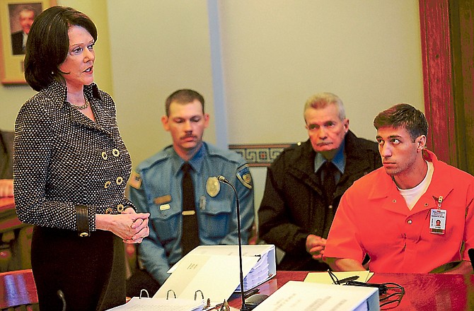 Convicted murderer Ryan Ferguson's attorney Kathleen Zellner gives her opening statements Monday in the Cole County Division I courtroom. An evidentiary hearing is being held to consider his alleged innocence in the 2001 murder of Columbia Daily Tribune sports editor Kent Heitholt.