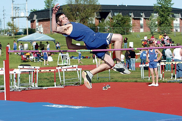 Competing in the High Jump event at the California Invitational is Jamestown's Josh Clevenger.