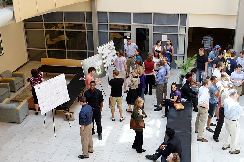 Westminster students crowd Coulter Science Center April 19, admiring one another's research during the Undergraduate Scholars Forum. Topics ranged from feminism and gender issues to chemistry to political science.