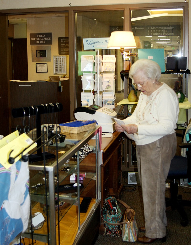 Rita Pugh volunteers at the Callaway County Hosptial gift shop. The shop is operated by the Hospital Auxiliary, a nonprofit group that among its many responsibilities puts on events, gives out scholarships to medical students and provides new equipment for hospital staff.