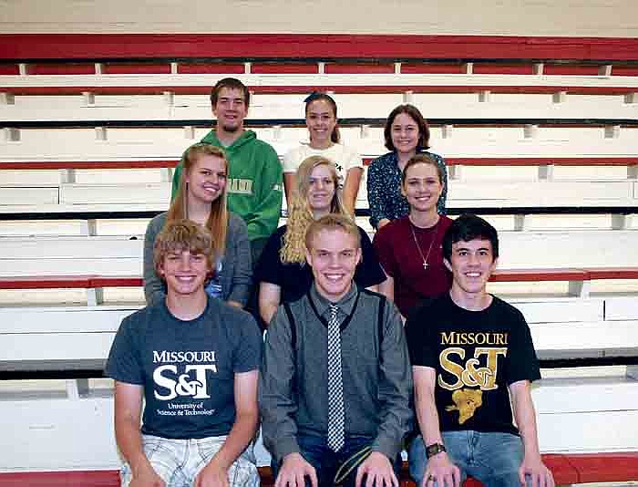 Prairie Home hosted the Class 1 District 7 Academic Bowl Tournament April 14, where Prairie Home finished in third place. Columbia Independent finished in first place, while Pilot Grove placed second. PHS students who participated, front row, from left, are Josey Stevens, Damon Wendt and Dennis Imhoff; middle row, Tara Vonder Haar, Sarah Gipson and Melanie Bryan; and back row, Sam Distler, Josey Wright and Cecelia Wright. PHS senior Josey Stevens was named to the All-District team, as he finished in fifth place individually. 