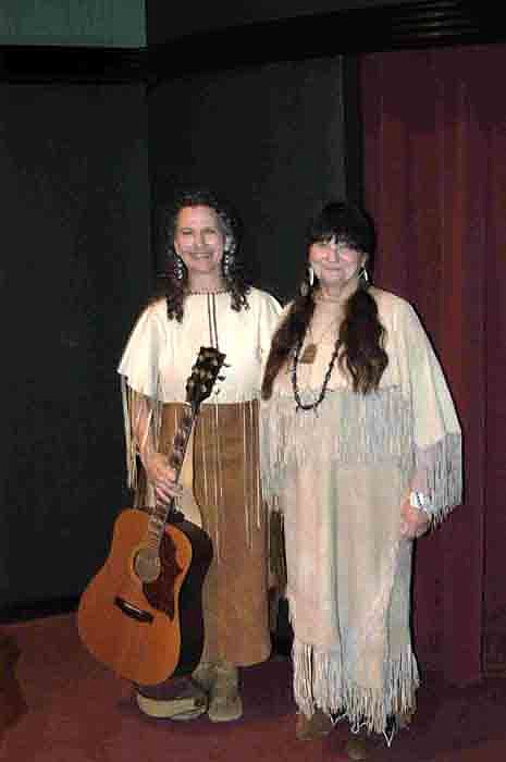 Pat Frank, left, and Dianne Moran at the Finke Theatre during the intermission of the performance of "Sacagawea and the Corps of Discovery."