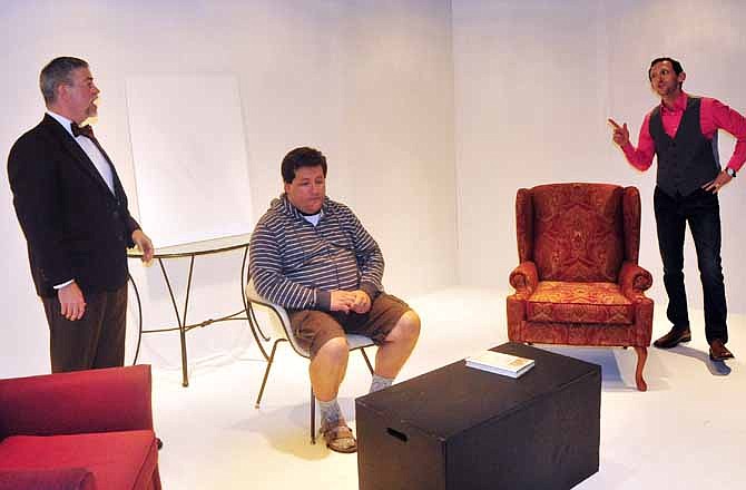 The three characters (from left, John Luker, Terry Schoonover and Rich Burdge) discuss a painting that sends their friendship in a tailspin in Scene One's production of "ART."