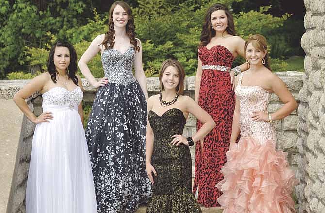 Jefferson City High School's 2012 Marcullus Court, from left, is Carla Ayala, Katie Gamble, Queen Chezney Shorthose, Morgan Fankhauser and Hannah Dahl.