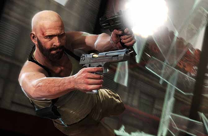 In this video game screen grab image provided by Rockstar Games, the video game character Max Payne uses his Shootdodge maneuver to fire off some shots in "Max Payne 3."