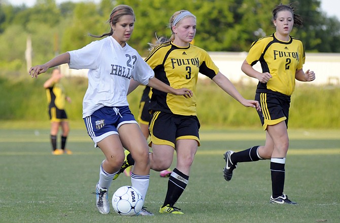 Maddison Lammers of Helias has possession of the ball during a district game against Fulton last week at the 179 Soccer Park.