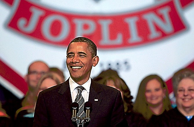 President Barack Obama speaks at the Joplin High School commencement ceremony Monday.
