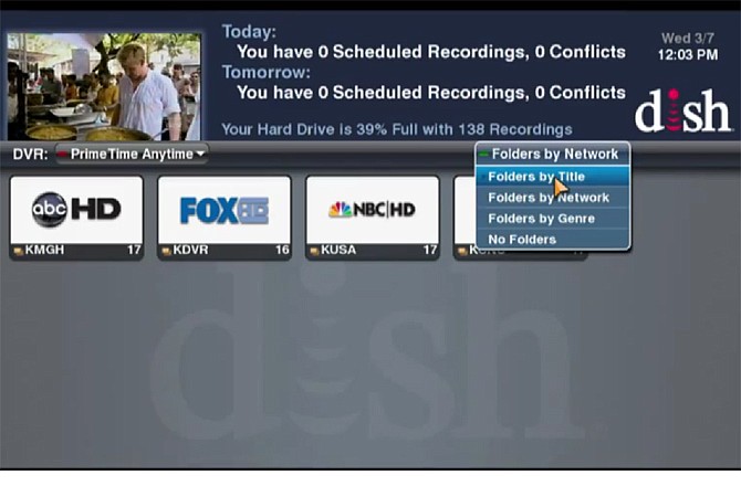 This screenshot from a Dish Network promotional video shows usage of the Hopper, a DVR that allows Dish customers to skip over TV commercials instantly without fast forwarding as they replay broadcast network programs recorded the day before.