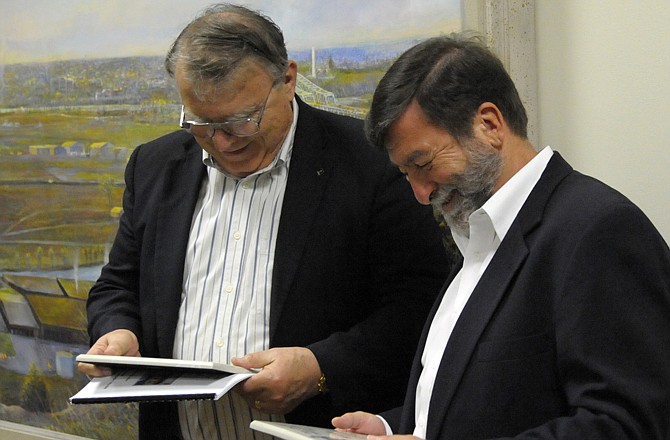 Bob Priddy and Steve Veile were honored with the Greg Stockard Distinguished Service award at the 2012 Landmark Awards Ceremony on Thursday at City Hall.