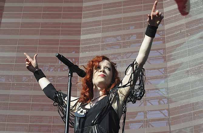 In this May 5, 2012 file photo, Shirley Manson of Garbage performs live at the KROQ Weenie Roast Y Fiesta, at The Verizon Ampitheater in Irvine, Calif. Garbage released their first album in seven years, "Not Your Kind of People," this month.